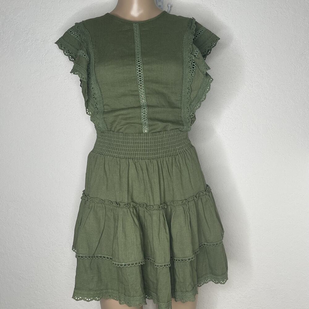 MISA Los Angeles 100% Cotton 2 Piece Tiered Ruffled Mini Skirt & Top Set Sz XS